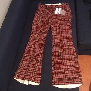 Zara red and black plaid wide leg pants